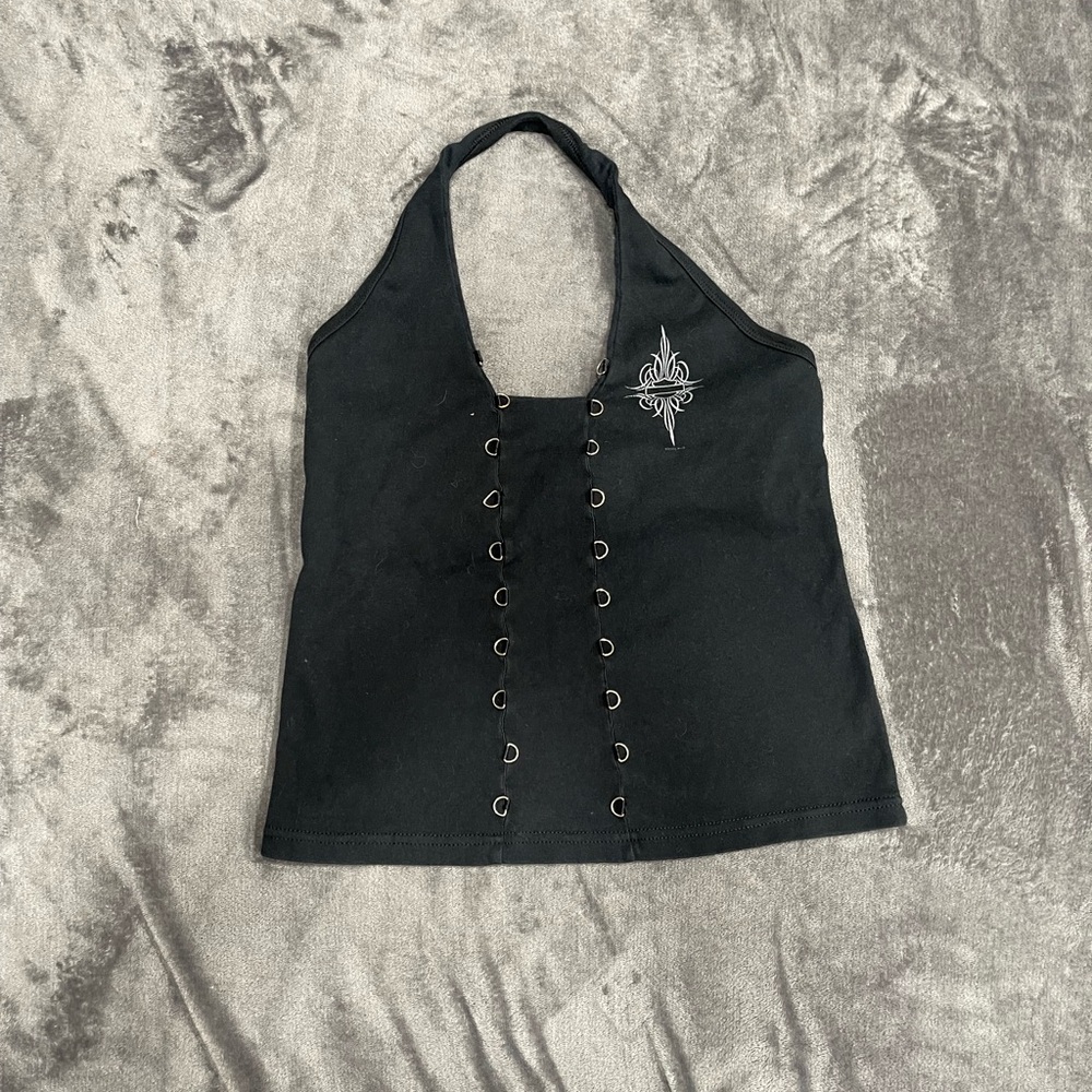 Harley-Davidson Black Halter Top with Silver Detail
